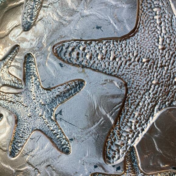 Large glass ombre starfish etched decorative bowl, mermaid fisherman nautical - Picture 11 of 12